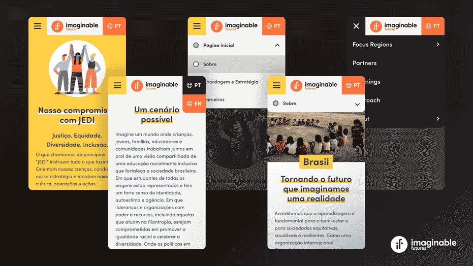Five mobile views highlighting accessibility modifications.