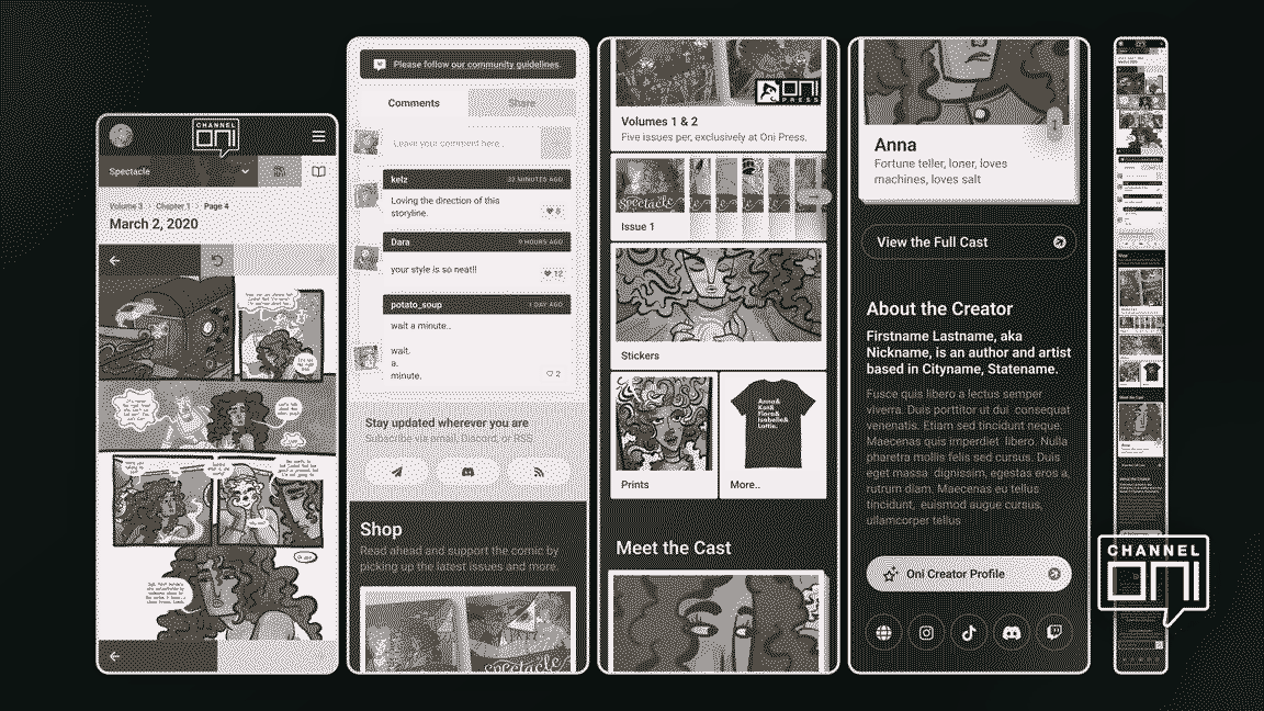 Channel Oni - Mobile wireframes for the individual comic page view