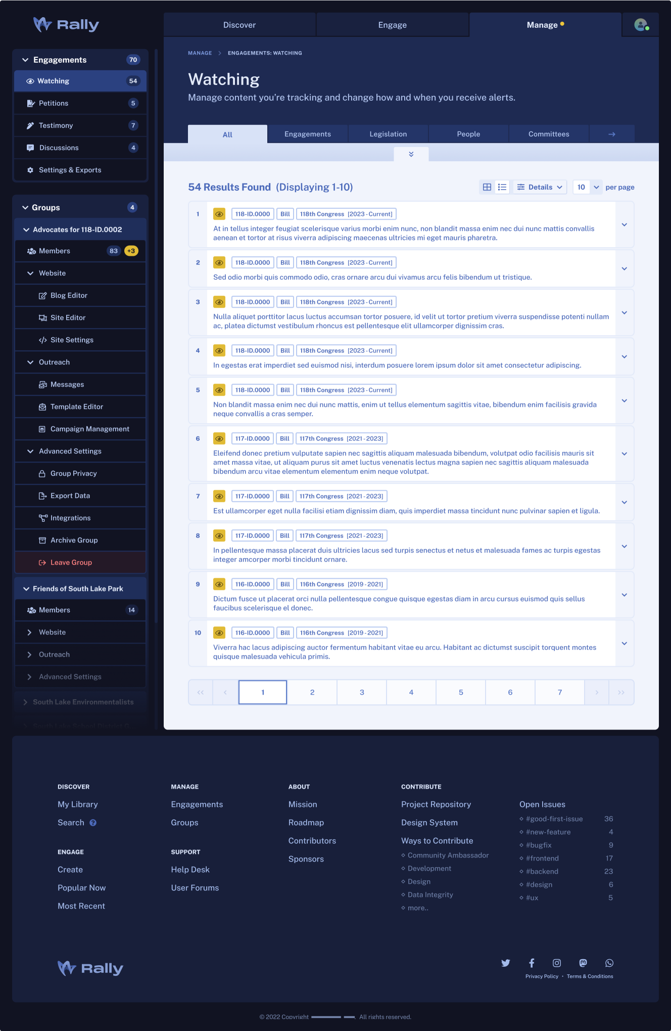Rally: Advanced Search page