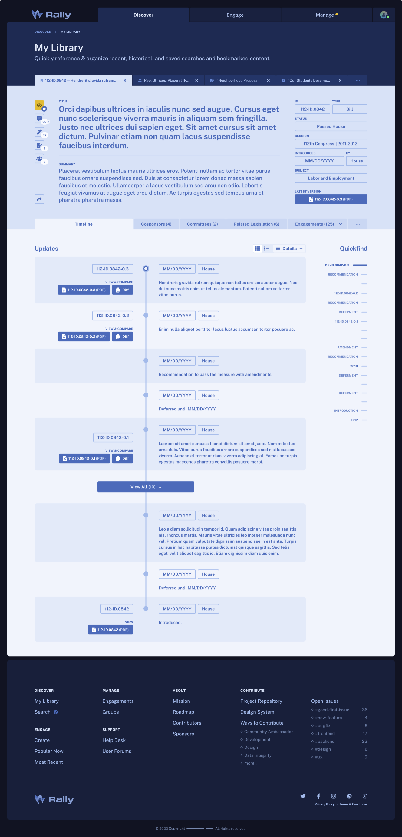 Rally: My Library (showing active legislation tab)
