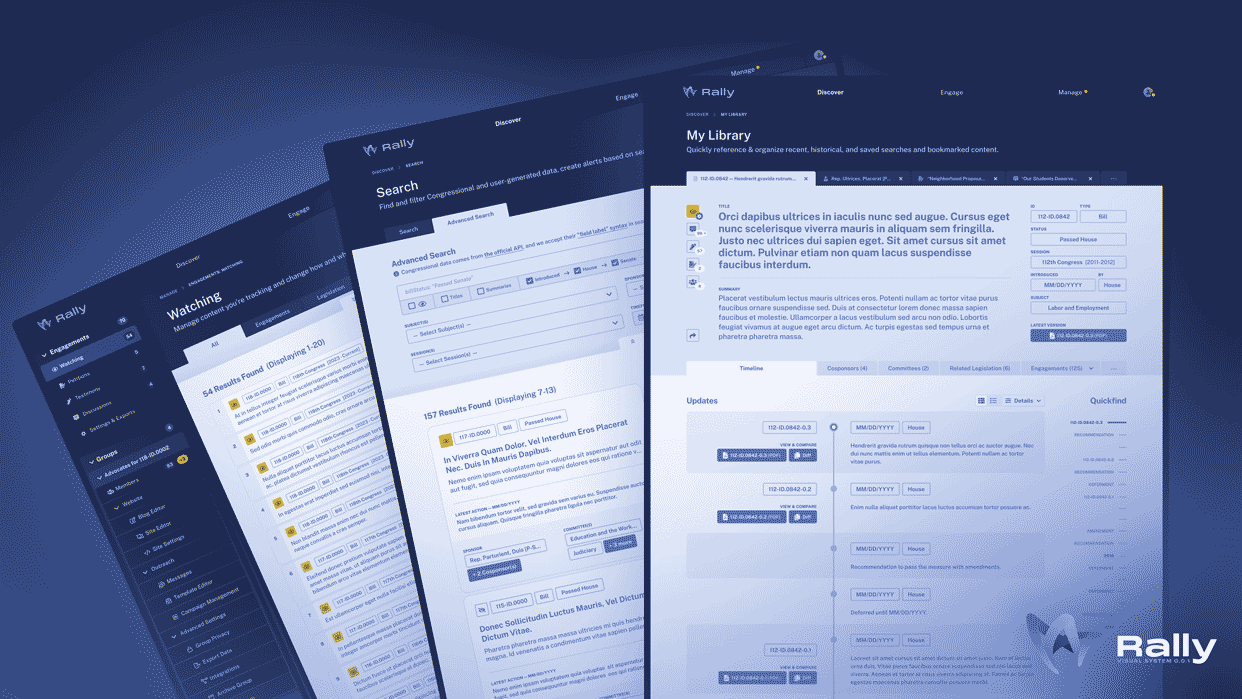 Three mock-ups with interactive features for Congressional data