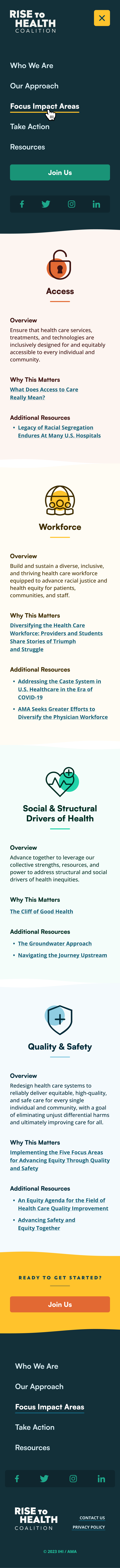 Rise to Health Coalition: Impact Areas page