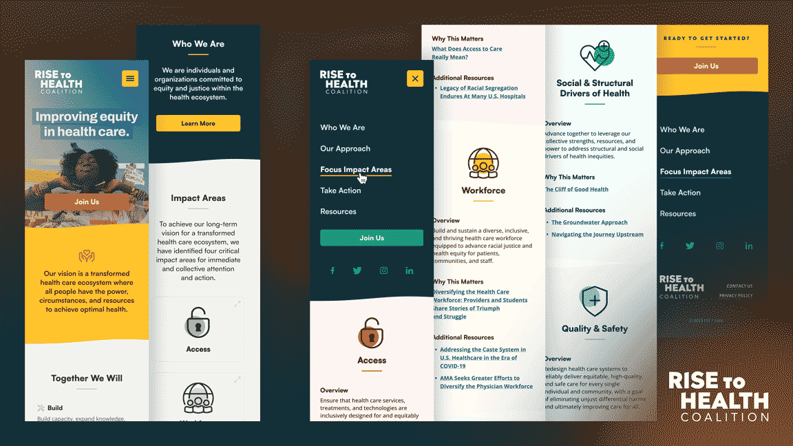 Mobile previews of two internal pages