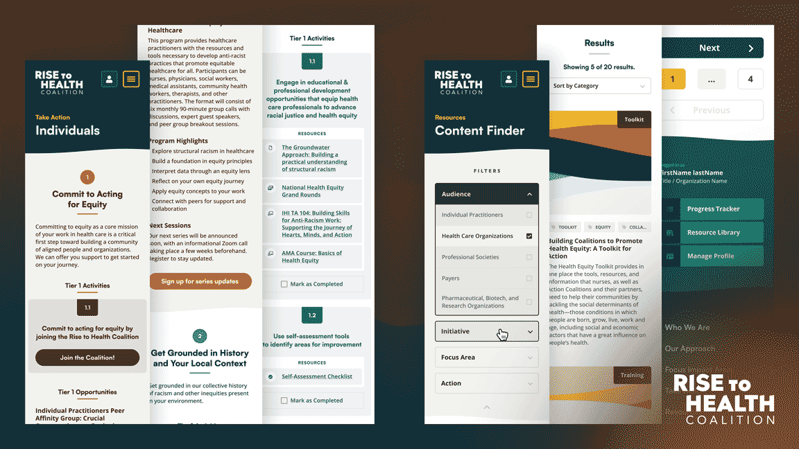 Mobile previews of two internal pages